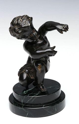 A SMALL 19TH C. BRONZE FIGURE OF CUPID