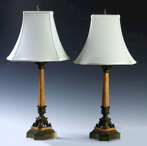 FINE QUALITY 19TH C. CANDELABRA FASHIONED AS LAMPS