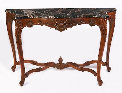 A LOUIS XV STYLE HIGHLY CARVED WALNUT CONSOLE