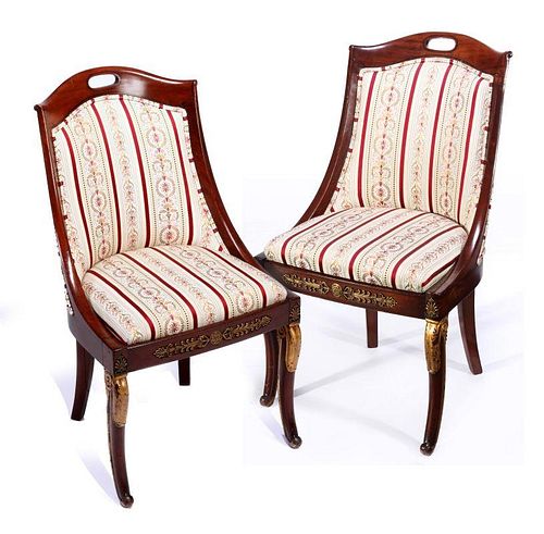 A PAIR 19TH CENTURY FRENCH EMPIRE SIDE CHAIRS