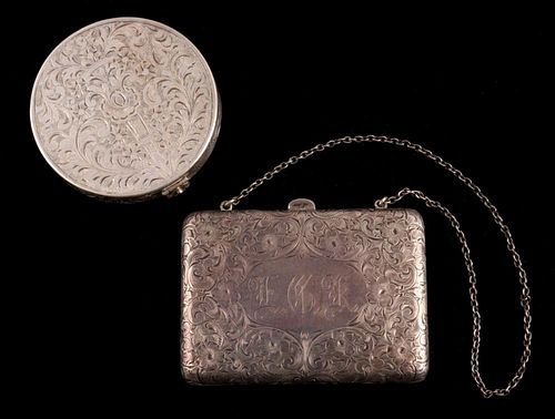 STERLING CALLING CARD CASE AND 800 SILVER COMPACT