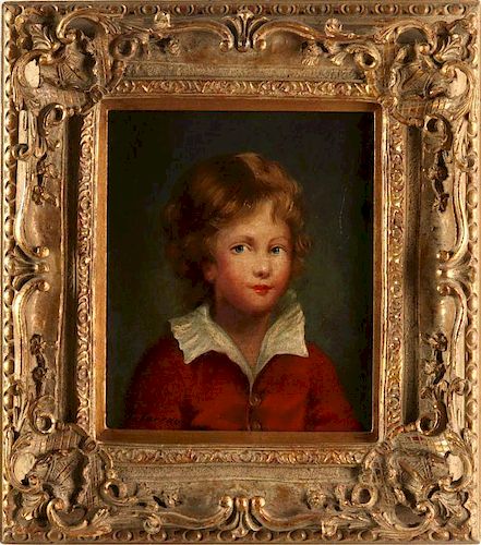 A 20TH C. OIL ON CANVAS PORTRAIT OF A YOUNG BOY