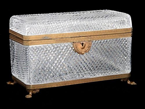 A 19TH C FRENCH BRONZE AND DIAMOND CUT CRYSTAL CASKET