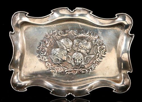 A BRITISH STERLING TRAY WITH REYNOLDS ANGELS