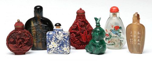 A COLLECTION OF SEVEN VINTAGE SNUFF BOTTLES