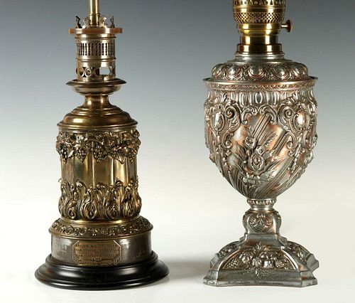 TWO DIFFERENT 19TH C. FRENCH FLUID LAMPS CONVERTED