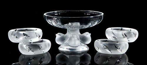 FIVE LALIQUE CRYSTAL DISHES