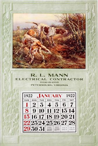 R. L. MANN SALESMAN SAMPLER 1922 CALENDAR