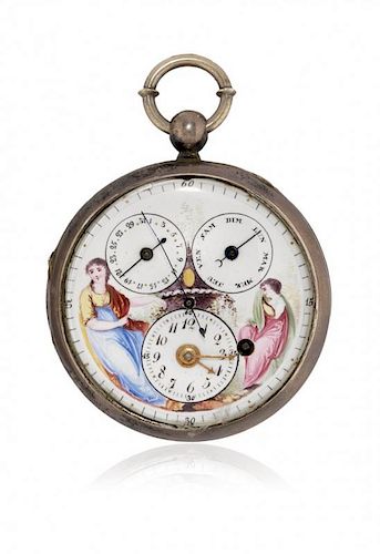 Swiss key-winding pocket watch with calendars, signed Mermillon, 1800 circa