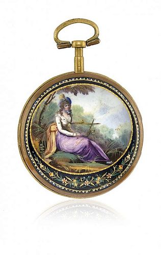 Two key-winding pocket watches, one enameled, signed Barbe and Ducheine, 1800