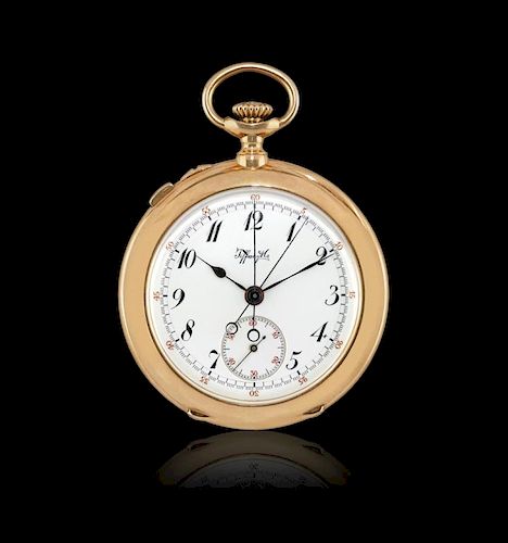 Gold key-less pocket watch Tiffany with split seconds chronograph, 1900 circa