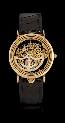Gold gentleman's wristwatch ulysse nardin skeletonized ref. 141-28, 90s
