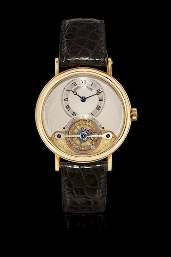 Gold gentleman's wristwatch breguet tourbillon, n. 4342, sold in 1990