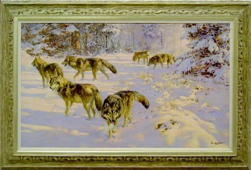 Donald Grant Wildlife oil Painting Wolves
