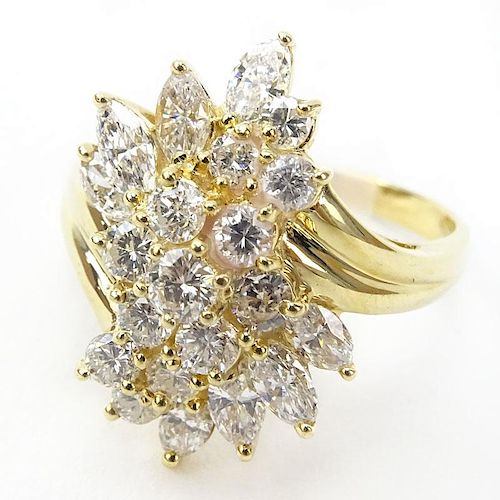 Vintage Approx. 2.25 Carat TW Round Brilliant and Marquise Cut Diamond and 14 Karat Yellow Gold Spray Ring. .