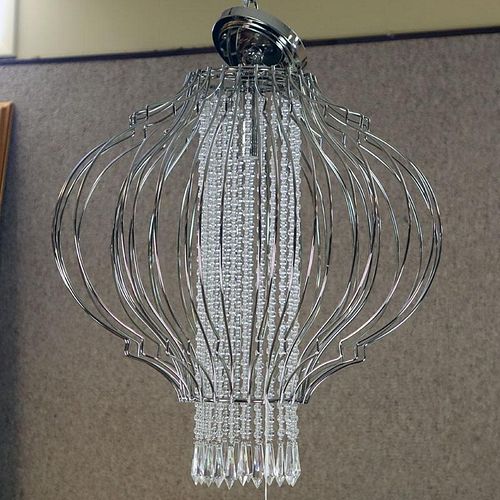 Modern Chrome and Hanging Crystal Pendant Light Fixture.