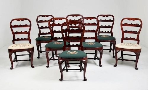SET OF 8 PERIOD 18TH C. QUEEN ANNE WALNUT CHAIRS