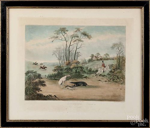 Three color engraved hunting scenes, by T. Sutherland, after the works by D. Wolstenholme, 10'' x 13''