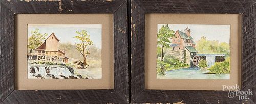 Pair of watercolor mill scenes
