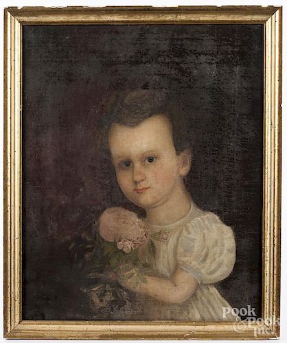 Oil on canvas portrait of a child, 19th c.