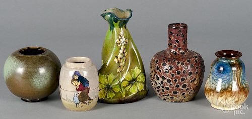 Five art pottery vases, 20th c.