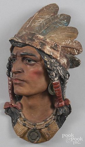 Painted plaster plaque of Native American