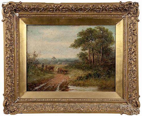 American oil on canvas landscape, late 19th c., signed F. King, 12'' x 16''.