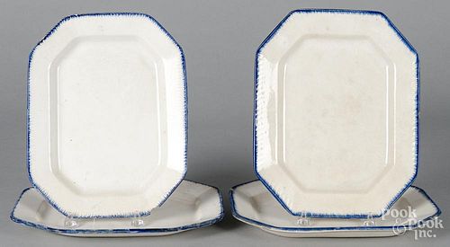 Four pearlware blue feather edge platters