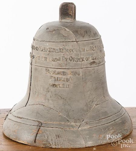 Carved and painted Liberty Bell, ca. 1900, 11'' h.