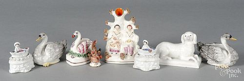 Group of porcelain figures and small boxes