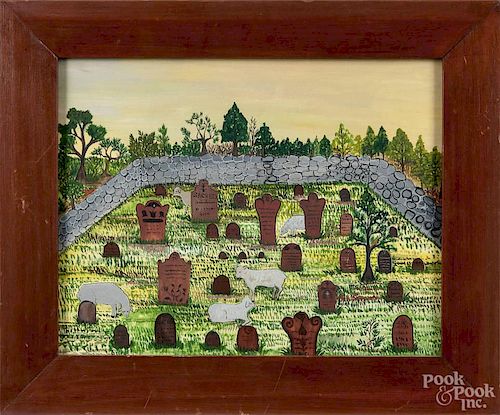 Barbara Strawser (American 20th), watercolor landscape with a cemetery, signed and dated 1975 lowe