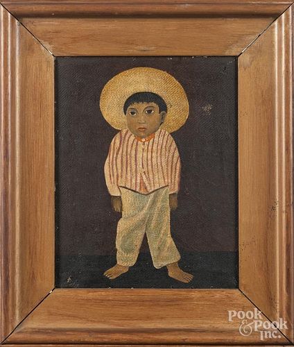 Mexican oil on canvas portrait of a boy