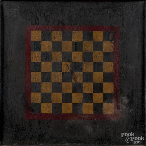 Two contemporary painted pine gameboards, 14 1/4'' square and 18'' x 25''.