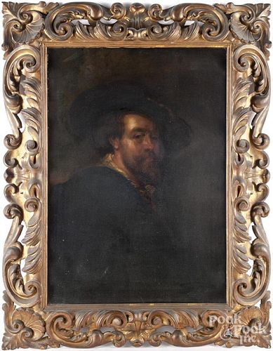 Oil on canvas portrait, in the manner of Rembrandt