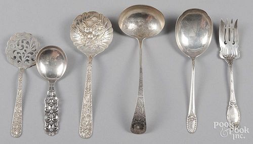 Six sterling silver serving utensils