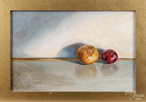 Christopher Armstrong (American 20th c.), oil on board still life of onions, signed lower left, 14''