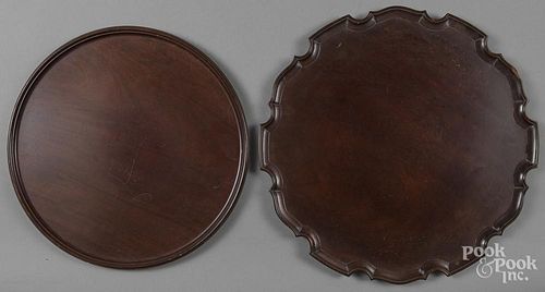 Two Colonial Williamsburg mahogany trays