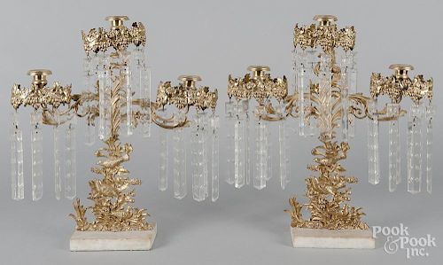 Pair of Dietz Brothers brass and marble candelabra