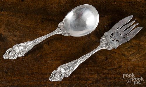 Sterling silver art nouveau serving spoon and fork
