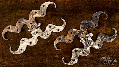 Pair of wrought iron rams horn hinges