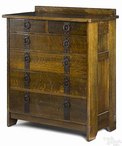 Gustav Stickley Craftsman oak semi-tall chest