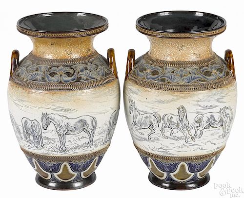 Pair of Doulton Lambeth vases