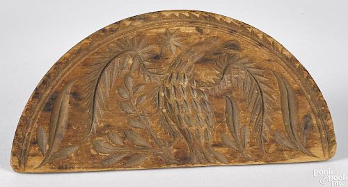 Carved pine half round eagle butter stamp