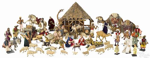Elaborate carved and painted creche or Nativity