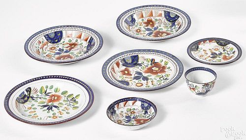 Six pieces of Gaudy Dutch single rose porcelain