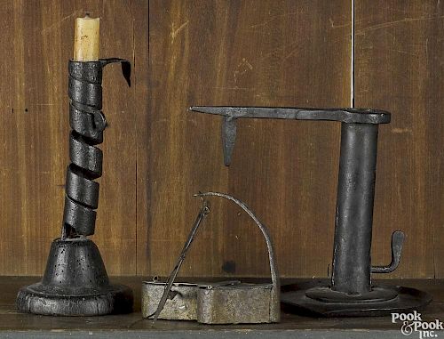 Wrought iron and turned wood ejector candlestick