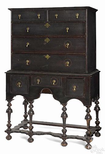 New England William and Mary stain pine high chest