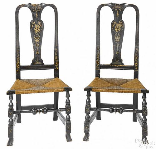 Pair of New England painted Queen Anne side chairs
