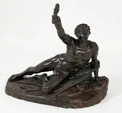 BARBIDIENNE, FRENCH BRONZE OF RECLINING MAN