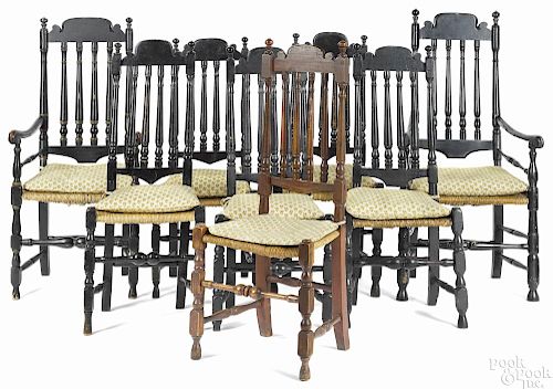 Set of eight New England banisterback chairs